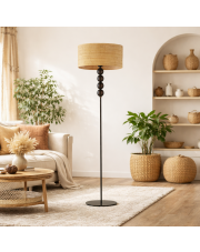 Dekoracyjna lampa stojąca do salonu w stylu boho BERMUDY BOHO z rattanowym kloszem 40 cm