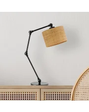 Czarno-rattanowa lampka biurkowa na regulowanym ramieniu ASMARA BOHO