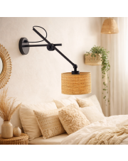 Kinkiet do czytania na wysięgniku HAMILTON BOHO z rattanowym kloszem w stylu boho