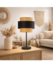 Rattanowa lampka nocna NICEA BOHO II na czarnej podstawie w stylu boho