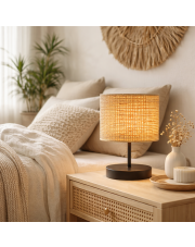 Rattanowa lampa stołowa do sypialni AWINION BOHO