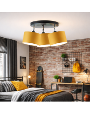 Plafon sufitowy z trzema kloszami regulowanymi DAKOTA z abażurami w kolorze musztardowym