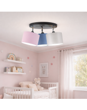 Regulowany plafon sufitowy z 3 źródłami światła do pokoju dziecka DAKOTA z kolorowymi abażurami