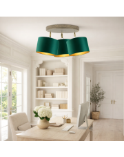 Lampa sufitowa z 3 kloszami w kolorze zieleni butelkowej DAKOTA GOLD dekoracyjny plafon do sypialni