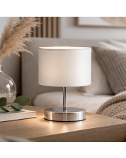 Skandynawska lampka nocna do czytania AWINION elegancka lampka na stolik nocny z jasnoszarym abażurem