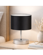 Czarna lampka nocna do sypialni na chromowanej nóżce AWINION mała lampka do czytania przy łóżku