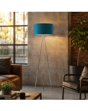 Chromowana lampa stojąca na trójnogu do salonu SEWILLA w stylu hampton