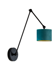 Lampa na wysięgniku ruchomym TESNUS VELUR z welurowym abażurem w kolorze zieleni butelkowej na czarnym stelażu