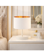 Biała lampka stołowa w glamour stylu AWINION GOLD dekoracyjna lampka stołowa z abażurem