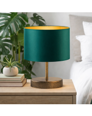 Szmaragdowa lampka stołowa z materiałowym abażurem AWINION GOLD w nowoczesnym stylu