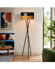 Czarna lampa stojąca na trójnogu do salonu PARYŻ DUAL z designerskim abażurem
