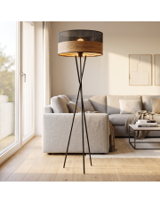 Czarna lampa stojąca na trójnogu do salonu PARYŻ DUAL z designerskim abażurem