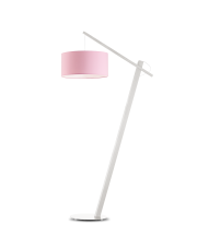 Drewniana lampa stojąca z różowym abażurem TORINO