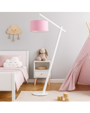 Drewniana lampa stojąca z różowym abażurem TORINO