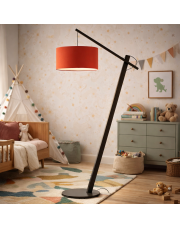 Drewniana lampa stojąca na jednej nodze TORINO z abażurem w kolorze ceglastym