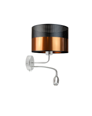 Chromowany kinkiet ścienny z panelem LED glamour z czarno-miedziantym abażurem LED CAPRI GLAM