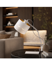 Biało-złota lampka biurkowa metalowa HAGA GLAM w stylu glamour