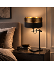 Czarna lampa biurkowa glamour ALASKA GLAM z abażurem ze złotym wnętrzem