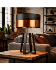 Czarna lampa stołowa w stylu loft THOR GLAM z miedzianym kloszem o średnicy 40 cm
