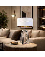 Biało-złota lampa stołowa do salonu z dekoracyjnym abażurem THOR GLAM