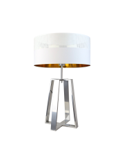 Biało-złota lampa stołowa do salonu z dekoracyjnym abażurem THOR GLAM