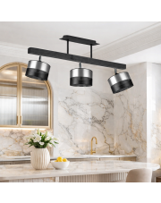 Czarna 3 punktowa lampa sufitowa na drewnianej belce HOLLYWOOD GLAM z regulacją kąta padania światła