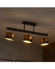 Czarno-miedziana lampa sufitowa na listwie drewnianej 3-punktowa HOLLYWOOD GLAM 
