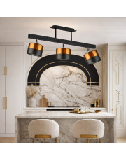 Czarno-miedziana lampa sufitowa na listwie drewnianej 3-punktowa HOLLYWOOD GLAM 