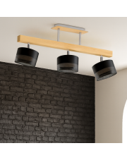 3-płomienna dębowa lampa sufitowa na drewnianej belce HOLLYWOOD GLAM 