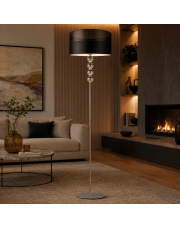 Srebrna lampa podłogowa do salonu BERMUDY GLAM z oryginalnym kloszem