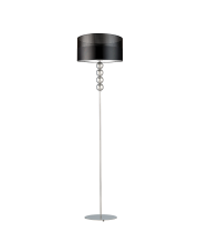 Srebrna lampa podłogowa do salonu BERMUDY GLAM z oryginalnym kloszem