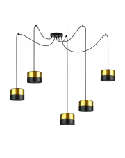 5-punktowa lampa wisząca pająk WAIKIKI W5 GLAM czarna ze złotymi kloszami