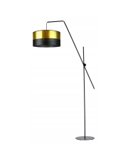 Czarna lampa podłogowa na długim wysięgniku BILBAO GLAM w stylu glamour ze złotymi elementami