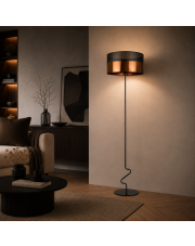 Czarna lampa podłogowa z miedzianym kloszem JERSEY GLAM w stylu glamour