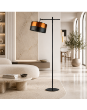 Czarna lampa stojąca z regulowanym ramieniem MELTON GLAM z dwukolorowym abażurem