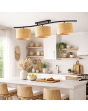 Regulowana 3-punktowa lampa sufitowa w stylu boho CARTAGENA BOHO z rattanowymi kloszami