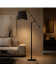 Regulowana lampa stojąca FOYA VELUR na czarnym stelażu