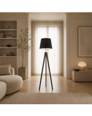 Czarna lampa stojąca do salonu ARUBA VELUR na drewnianej podstawie