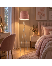 Lampa stojąca na trójnogu do salonu TOKIO VELUR z tkaninowym abażurem