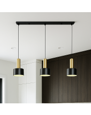Nowoczesna lampa wisząca na belce 3 punktowa COLUMBUS w kolorze czarnym ze złotymi elementami