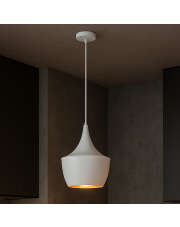 Biała nowoczesna lampa wisząca LED do kuchni metalowa LOLLIPOP ze złotym wnętrze
