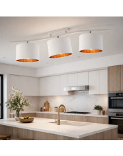 Biała lampa sufitowa na listwie do salonu CARTAGENA GOLD 3-punktowy plafon z regulacją