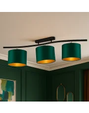Potrójna regulowana lampa sufitowa na listwie CARTAGENA GOLD w stylu urban jungle z abażurami w kolorze zieleni butelkowej