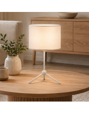 Trójnożna lampka nocna z jasnoszarym abażurem ASPEN w stylu skandynawskim