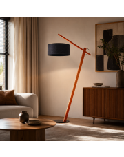 Lampa stojąca drewniana TORINO BOHO z rattanowym abażurem w kolorze czarnym