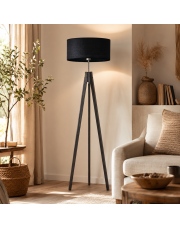 Czarna lampa stojąca boho z drewnianym stelażem HAITI BOHO