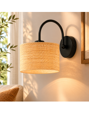 Kinkiet do wnętrz boho LYON BOHO z beżowym rattanowym kloszem