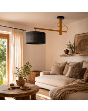 Lampa sufitowa z drewna FOGGIA BOHO do salonu z rattanowym abażurem