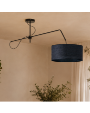 Czarna lampa sufitowa regulowana na wysięgniku w stylu boho RIO BOHO z rattanowym abażurem