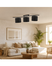 Regulowana lampa sufitowa 3-punktowa czarny rattan CARTAGENA BOHO